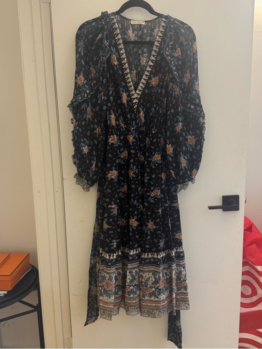 Ulla Johnson Romily Silk Midi Dress in Black Floral